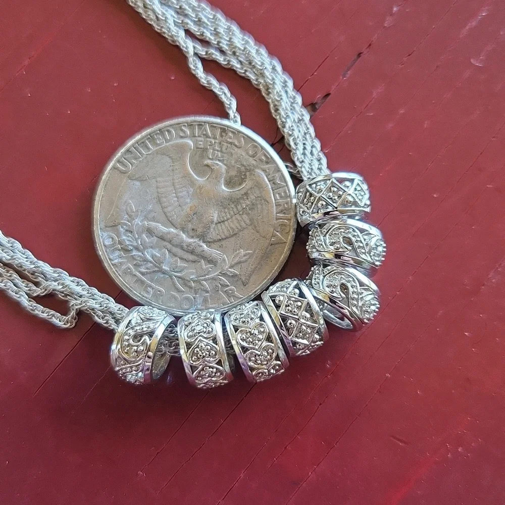 925 Sterling Silver & Diamond Multi Strand Rondelle Bridal Necklace - Picture 4 of 4